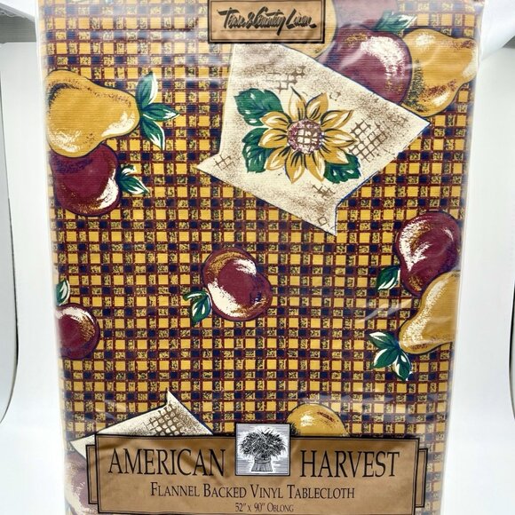 Vintage American Harvest Vinyl Tablecloth Flannel Backed 52”x90” Oblong Fall NEW - Picture 1 of 4